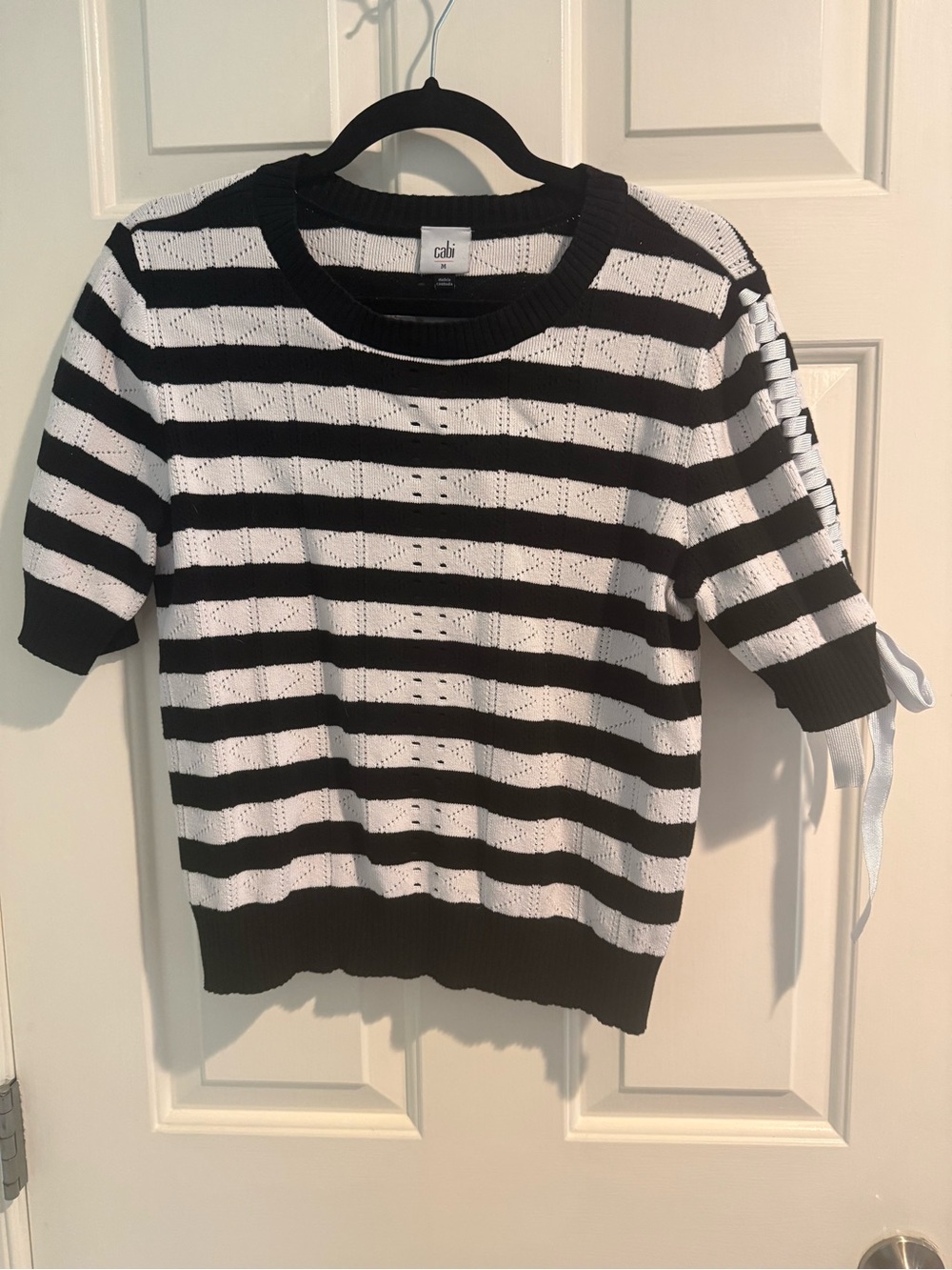 Cabi Runway Pullover Striped Lace-Up Sweater M